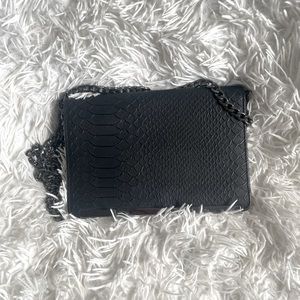 Black Faux Croc Skin Wallet on Chain WOC Crossbody with Black Chain
